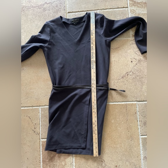 WRAP SKIRT DRESS long sleeve vneck Krishna chocolate brown leather wrap belt sz1 - Picture 8 of 10